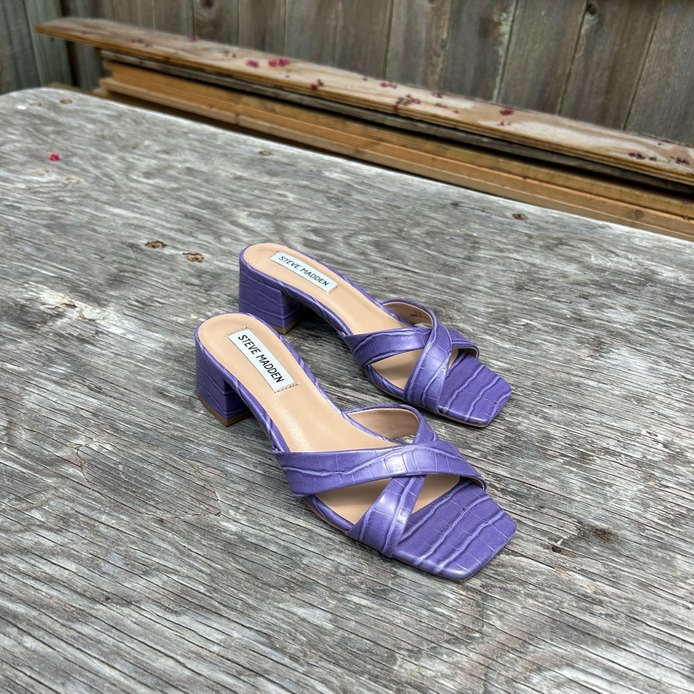 Steve Madden Women Gaia Block Heel Slide Sandals Size‎ 6.5 Violet Faux Leather